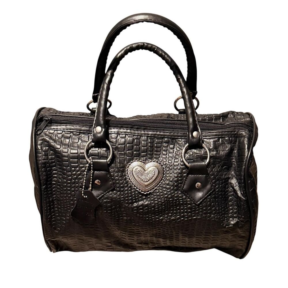 Women's Black and Silver Genuine Leather Handbag